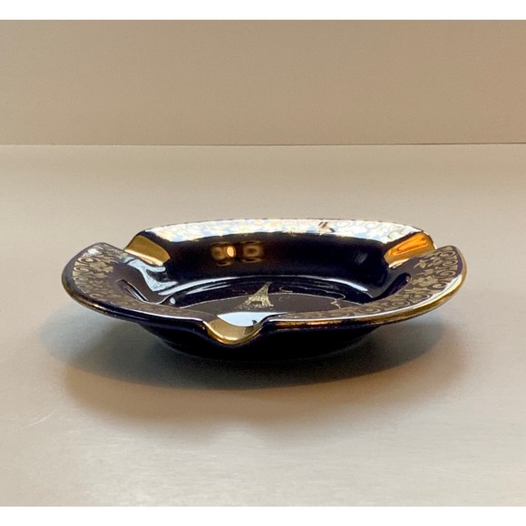 Collectible Vintage Limoges Porcelain Ash Tray Deep Blue 4.5" Round - Picture 3 of 4